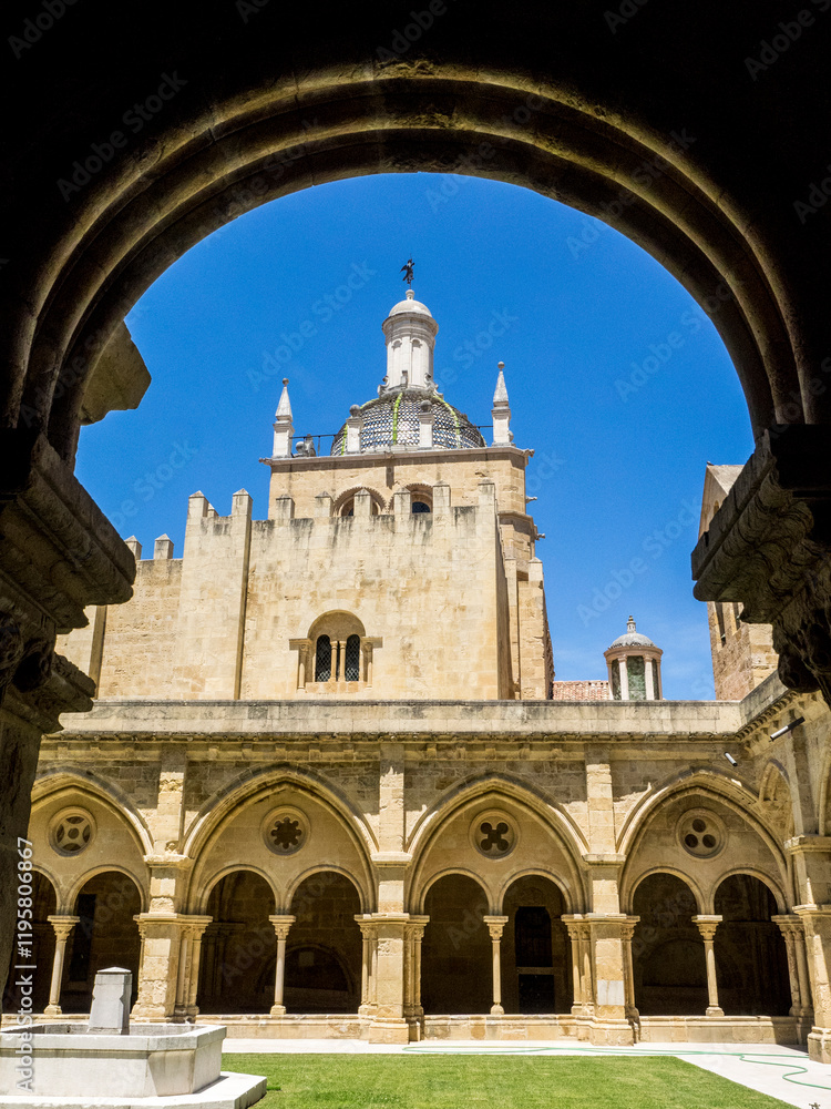 Gothic cloister in the famous Romanesque Old Cathedral or Se Velha (12th Century) of Coimbra, Portugal.