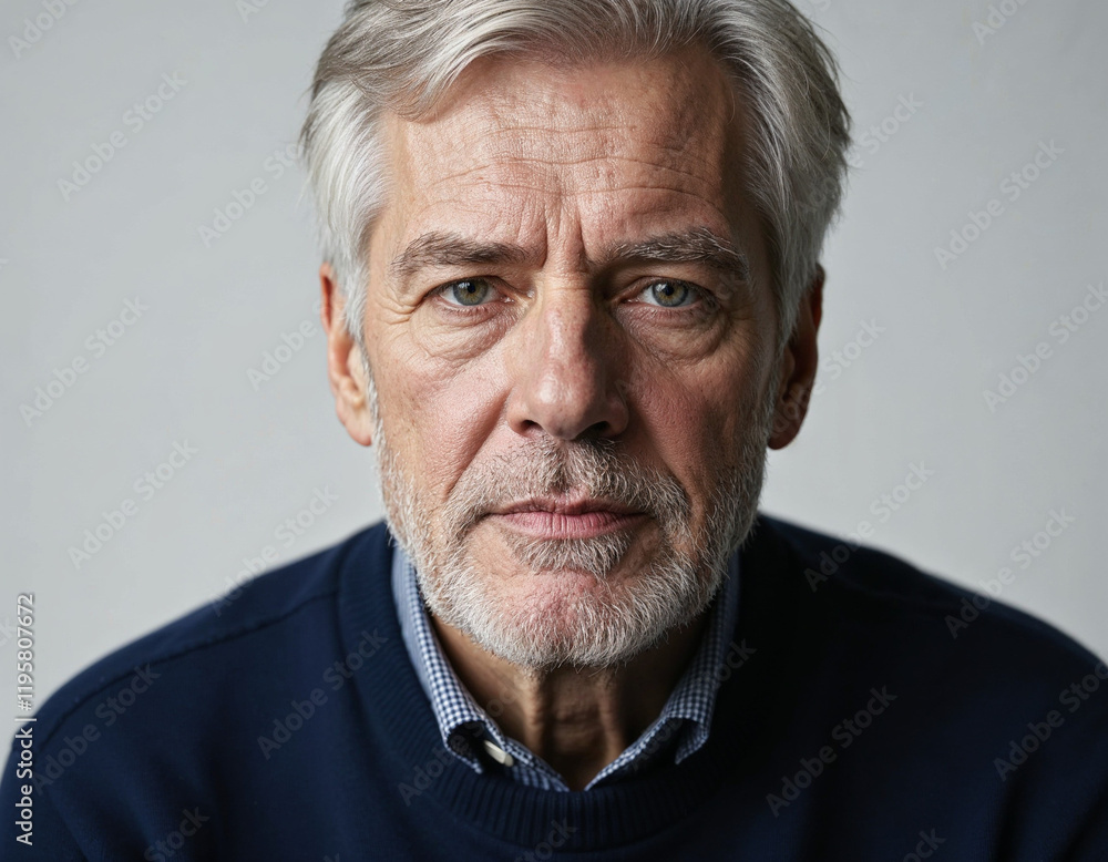 Close-Up Portrait of a Middle-Aged Man with Salt-and-Pepper Beard in Modern Studio Lighting Close-Up Portrait of a Middle-Aged Man with Salt-and-Pepper Beard in Modern Studio Lighting
