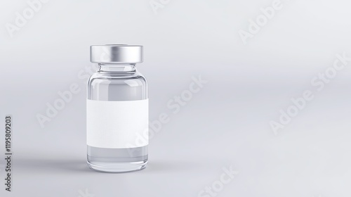 Medical glass vial with a blank label and metallic cap on a white surface, representing healthcare or pharmaceutical concepts