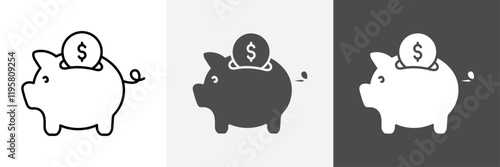 Piggy Bank icon set vector art
