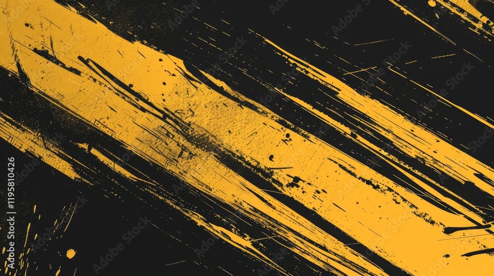 Naklejka premium A dynamic abstract black and yellow background with brush strokes. AI generation.