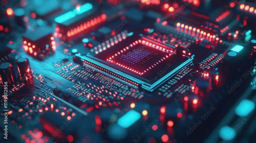 Illuminated Circuit Board Shows Central Processing Unit Illuminated Circuit Board Shows Central Processing Unit