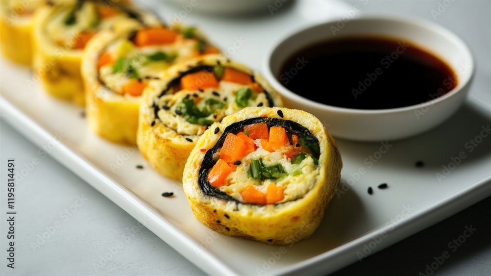 Vegetable Egg Roll Sushi with Dipping Sauce Vegetable Egg Roll Sushi with Dipping Sauce