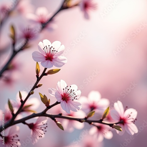 Milagro natural de la primavera: cerezos en flor junto a un río plácido photo