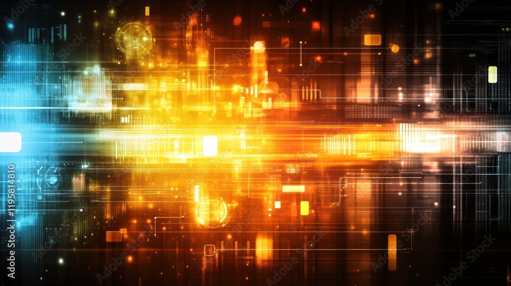 Abstract Digital Technology Background Orange And Blue Hues Abstract Digital Technology Background Orange And Blue Hues