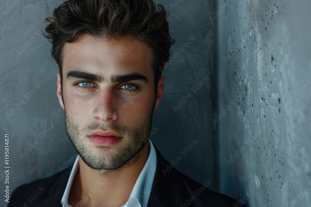 Fototapeta premium Handsome businessman posing against grey background.