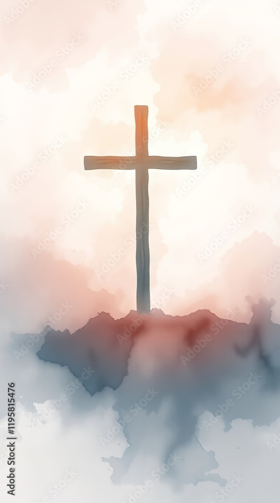 Wooden cross silhouetted against a sunrise sky. Wooden cross silhouetted against a sunrise sky.
