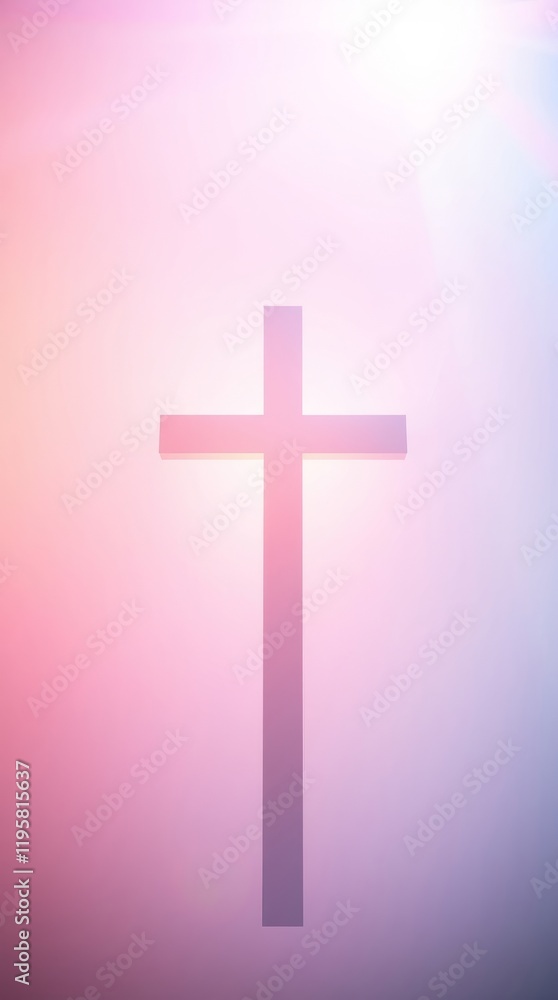 Obraz premium Simple cross silhouette against a soft, pastel background.