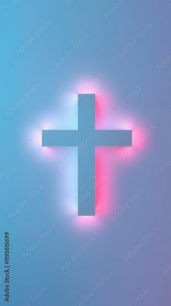 Obraz premium Illuminated Cross on a Blue Wall