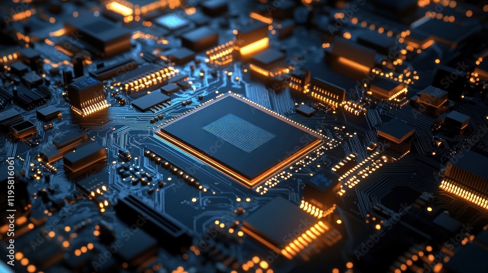 Illuminated Central Processing Unit on Circuit Board Illuminated Central Processing Unit on Circuit Board