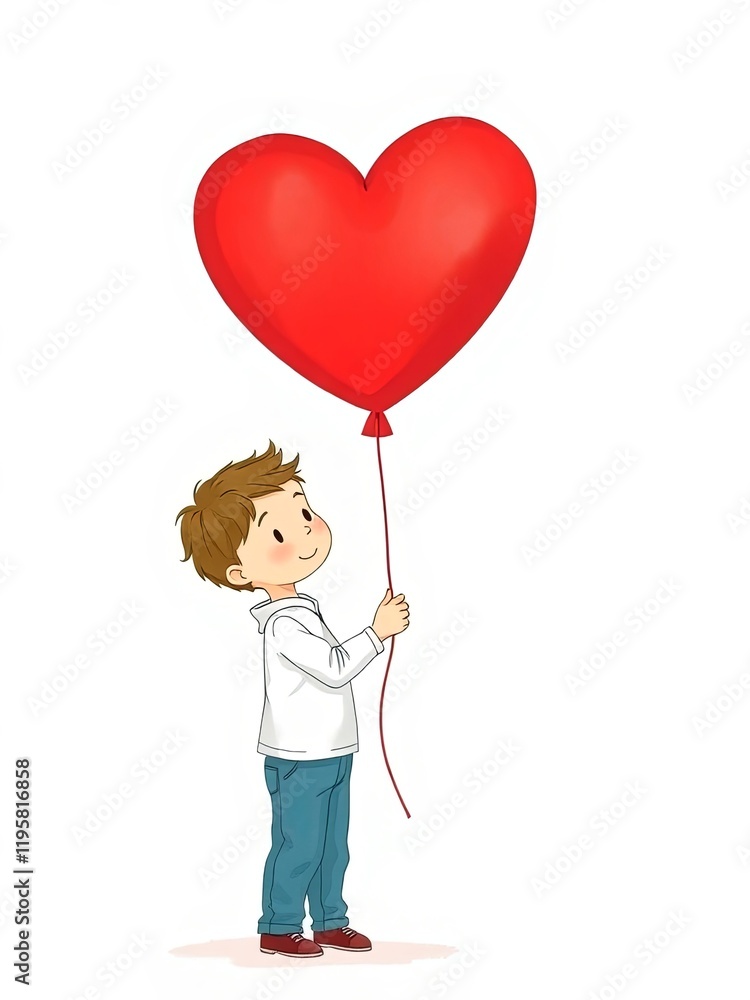 Little Boy and Heart Balloon