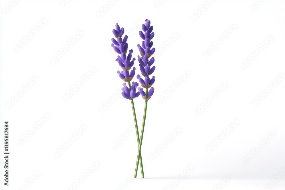 Naklejka premium Two Lavender Sprigs on White Background
