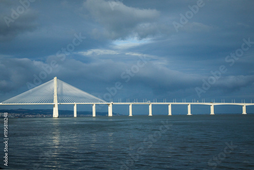 Lisbon, Portugal. Vasco de Gama bridge. The longest bridge in Europe. photo