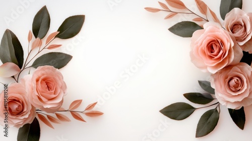 mothers day wreath, pink rose and green leaf wreath surrounding blank canvas for heartfelt mothers day wishes in a light, feminine design