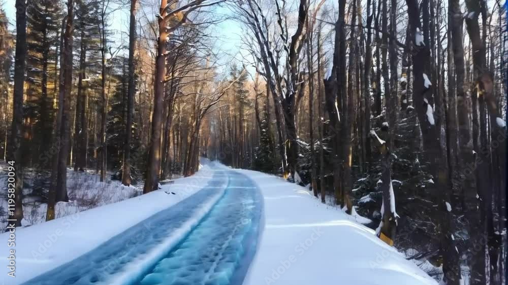 Frozen Forest Road Covered in Snow and Ice, Looping Time-Lapse Frozen Forest Road Covered in Snow and Ice, Looping Time-Lapse