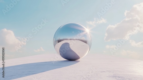 Fototapeta Naklejka Na Ścianę i Meble -  Abstract white installation with a sphere rolling on curved lane with soft shadows, 3d rendering illustration