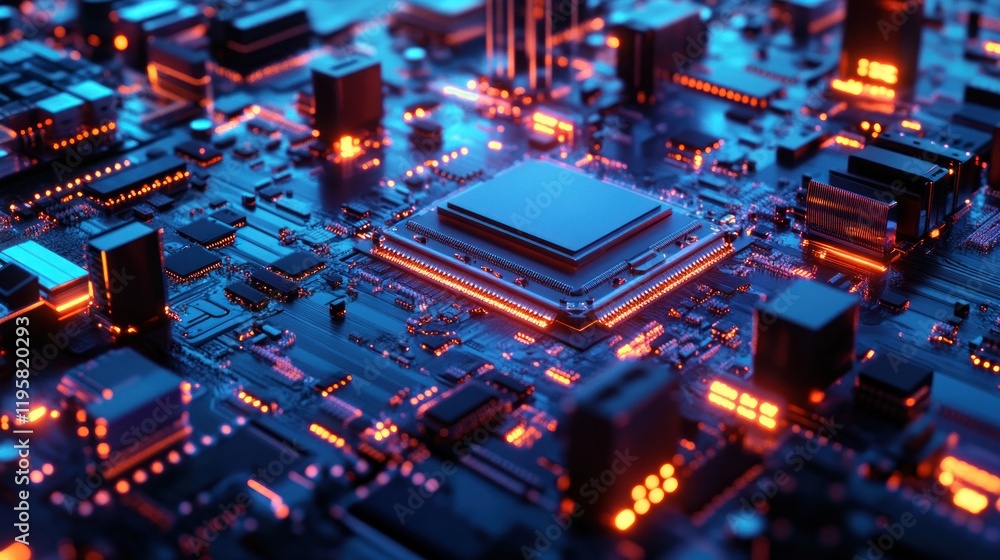Obraz premium Illuminated Central Processing Unit On Circuit Board