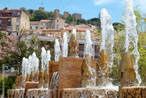 Lisbon, Portugal. Fountain at Martim Moniz square. photo