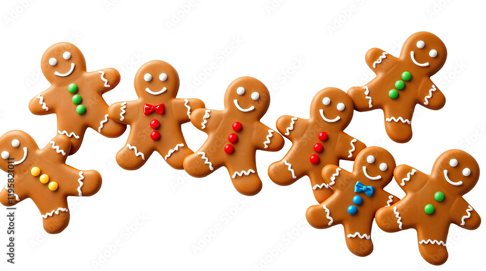 Photo of collection of gingerbread men isolated on transparent background Photo of collection of gingerbread men isolated on transparent background