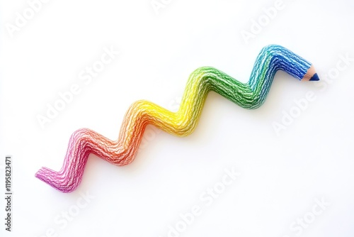 Crayon hand drawing in a zigzag line using four colors on a white background photo