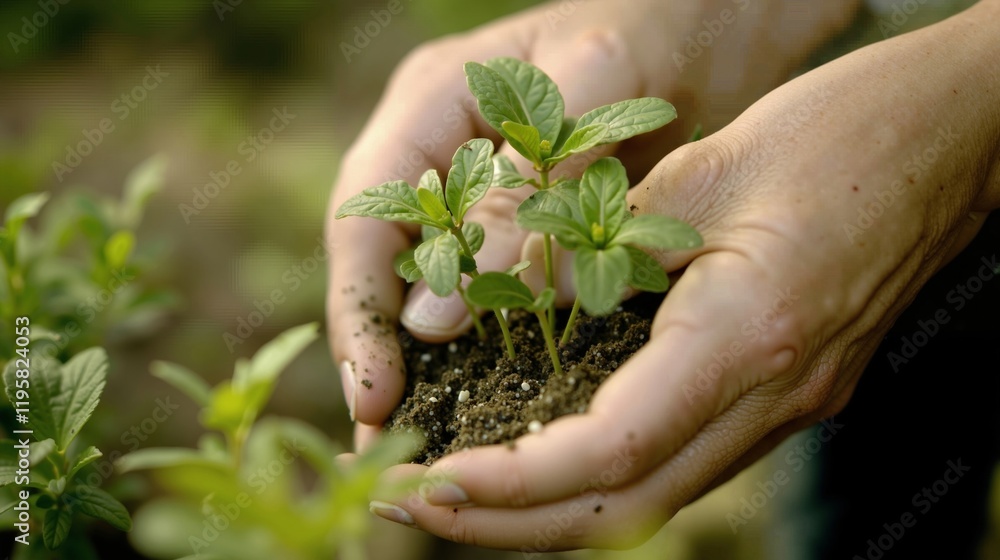 Fototapeta premium A person holding a small plant in their hands