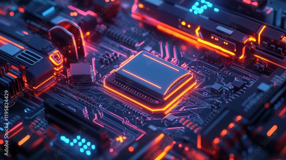 Illuminated Computer Motherboard Central Processing Unit Illuminated Computer Motherboard Central Processing Unit
