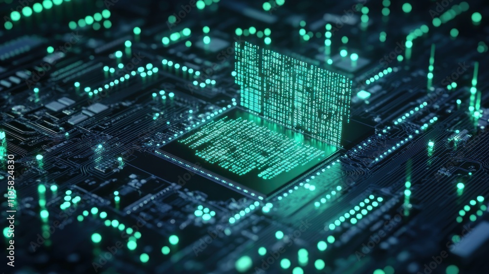 Fototapeta premium Green Code Illuminates Circuit Board Technology