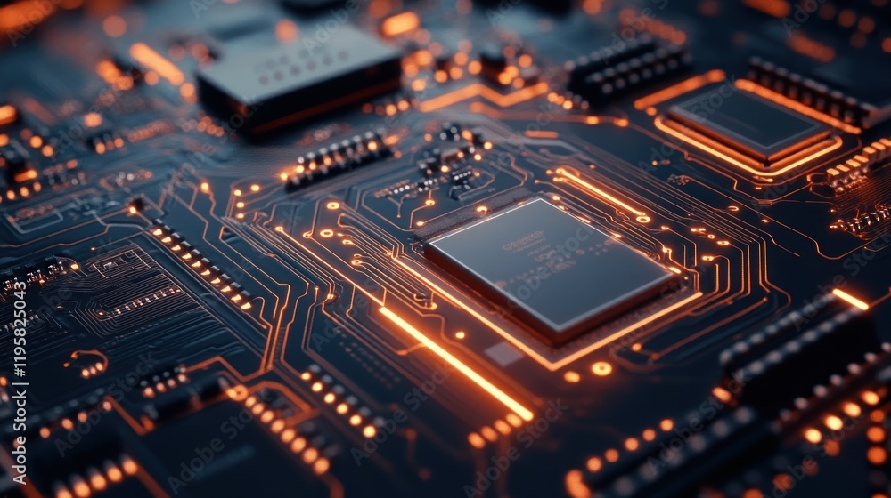 Illuminated Circuit Board Shows Central Processing Unit Illuminated Circuit Board Shows Central Processing Unit