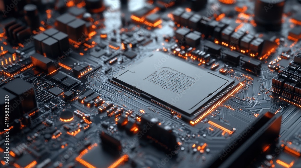 Illuminated Central Processing Unit on Circuit Board Illuminated Central Processing Unit on Circuit Board