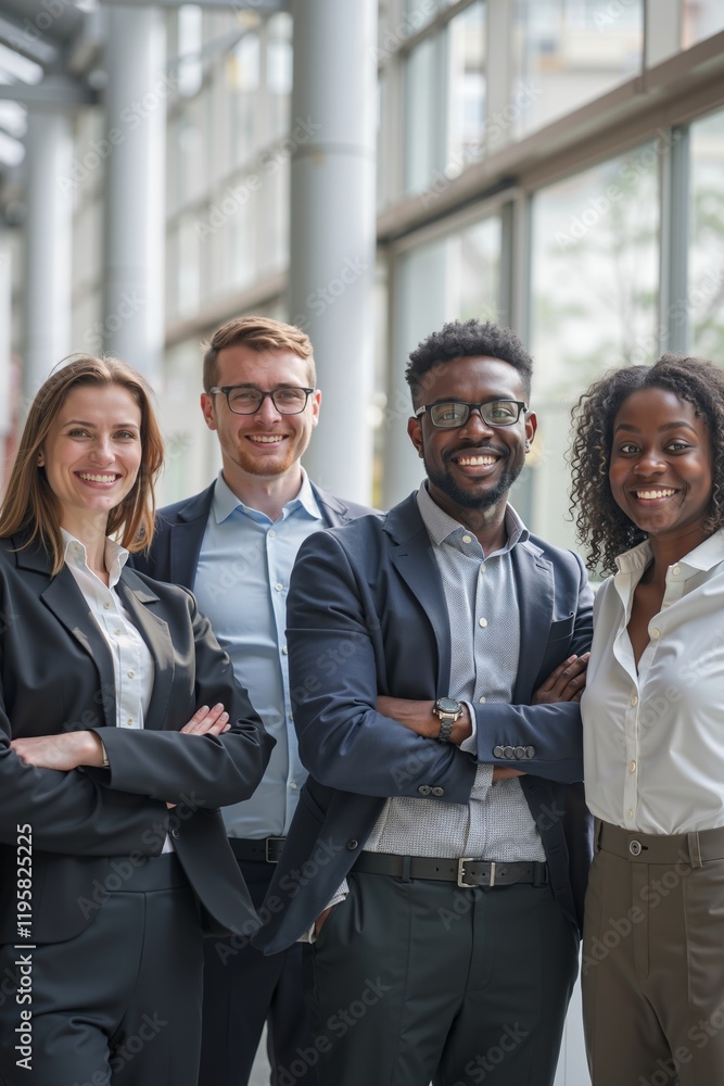 A group of four business people standing in a row with their arms crossed A group of four business people standing in a row with their arms crossed