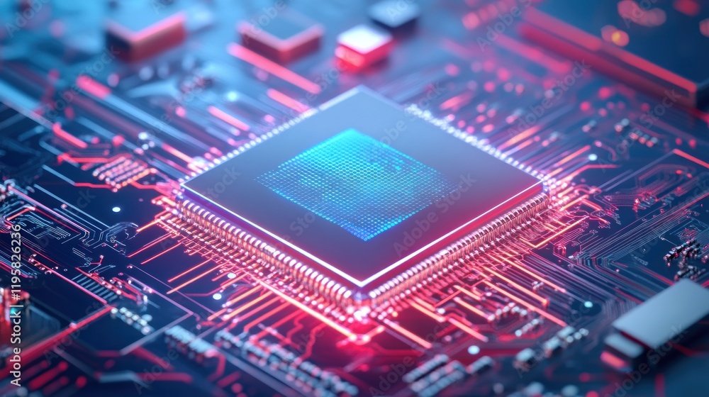Illuminated Central Processing Unit on Circuit Board Illuminated Central Processing Unit on Circuit Board
