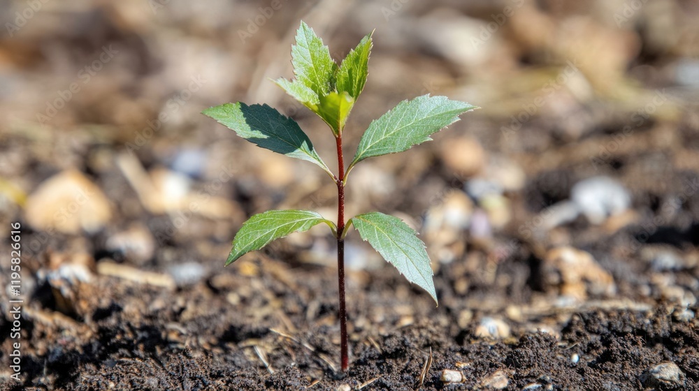 A young seedling sprouts from dark soil A young seedling sprouts from dark soil