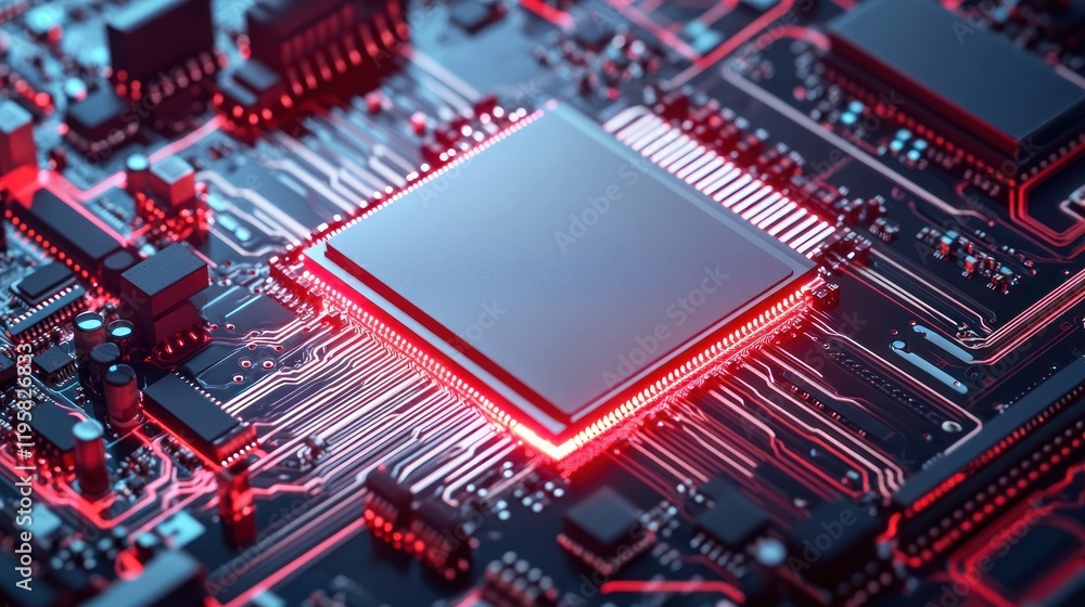 Obraz premium Illuminated Central Processing Unit On Circuit Board