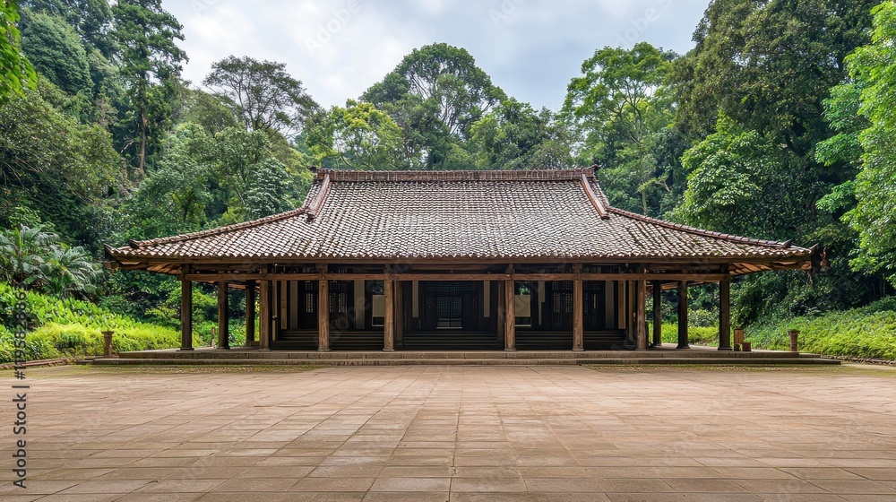 Asian temple, serene forest, courtyard, calm, peace Asian temple, serene forest, courtyard, calm, peace