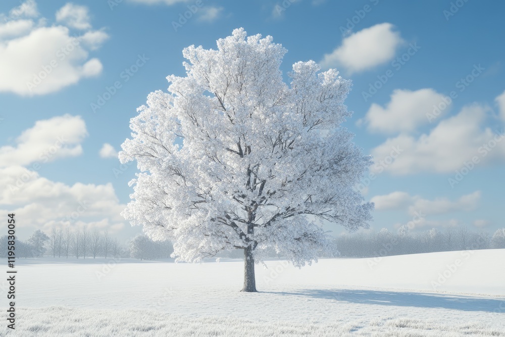 Fototapeta premium Beautiful snow covered tree in the rural Michigan countryside.