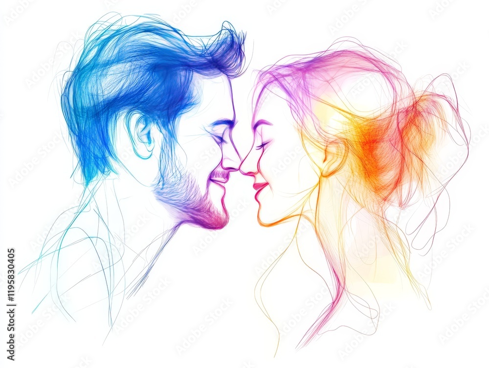 Vibrant abstract portrait of a couple in neon tones with swirling colors symbolizing passion emotional connection and modern love dynamics in digital art Vibrant abstract portrait of a couple in neon tones with swirling colors symbolizing passion emotional connection and modern love dynamics in digital art