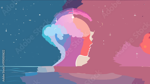 Colorful silhouette of a person against a starry night background representing emotions and dreams