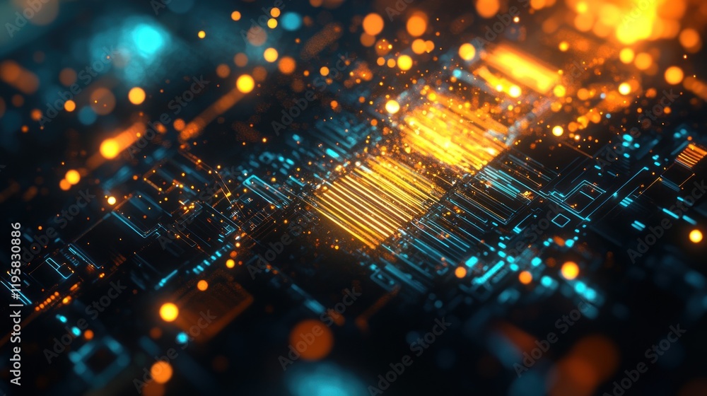 Abstract Digital Circuit Board Glowing Orange And Blue Abstract Digital Circuit Board Glowing Orange And Blue