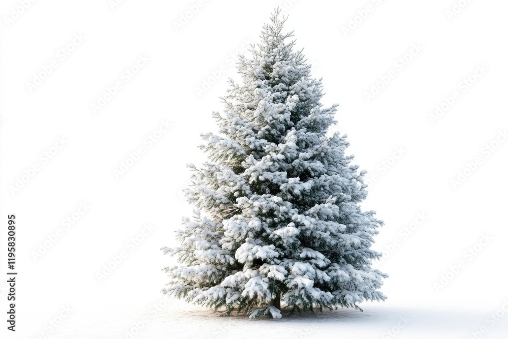 Fototapeta premium Christmas tree covered with snow isolated on white background.