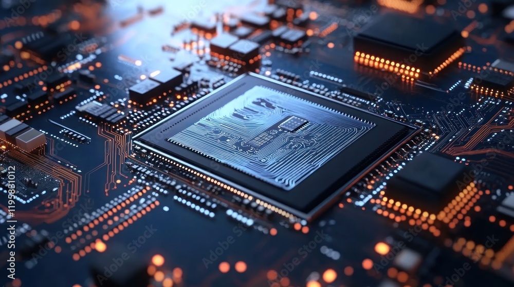 Closeup View Of A Modern Computer Microchip Closeup View Of A Modern Computer Microchip