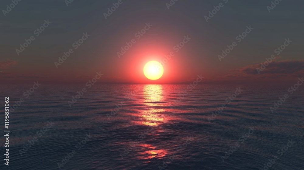 Obraz premium Bright sunset with large yellow sun under the sea surface