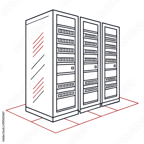 Minimalistic representation of a data center with server racks Illustrator Artwork