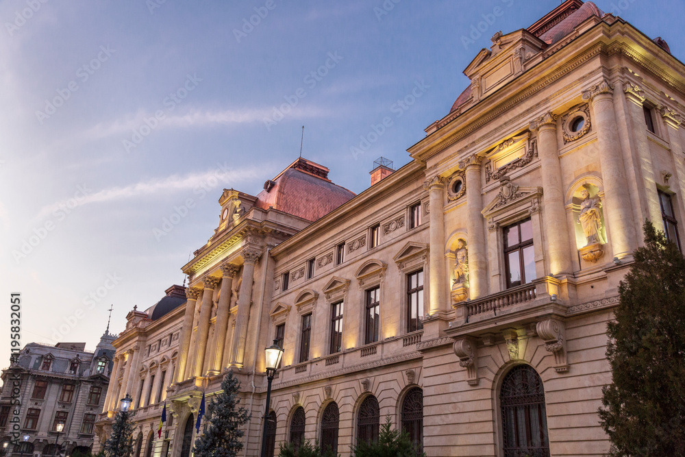 Fototapeta premium Romania, Bucharest. Coltea Hospital. Byzantine architecture. Clock tower.