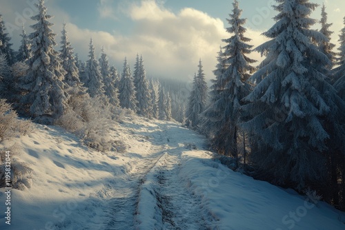 Fototapeta Naklejka Na Ścianę i Meble -  Winter landscape of snow covered trees in Beskidy Mountains  Poland.