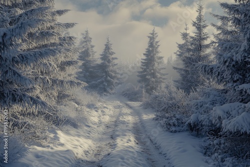 Fototapeta Naklejka Na Ścianę i Meble -  Winter landscape of snow covered trees in Beskidy Mountains  Poland.