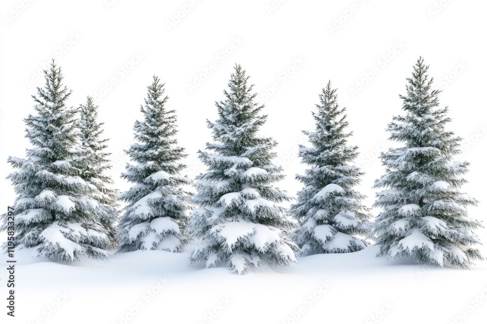 Obraz premium Spruce covered with snow isolated on white background winter forest
