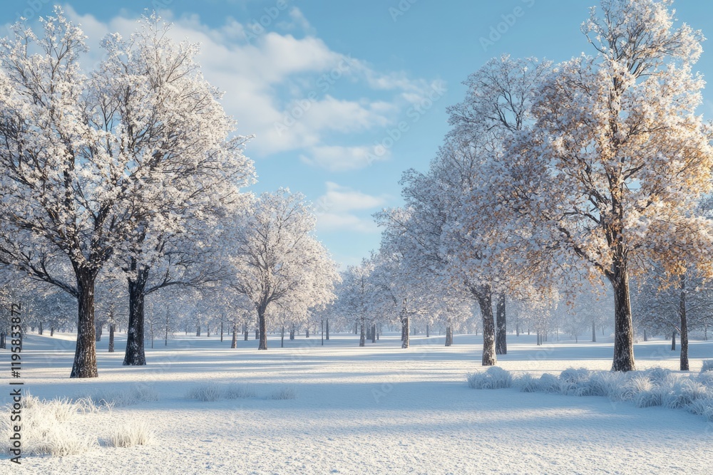 Fototapeta premium Trees in park covered with snow