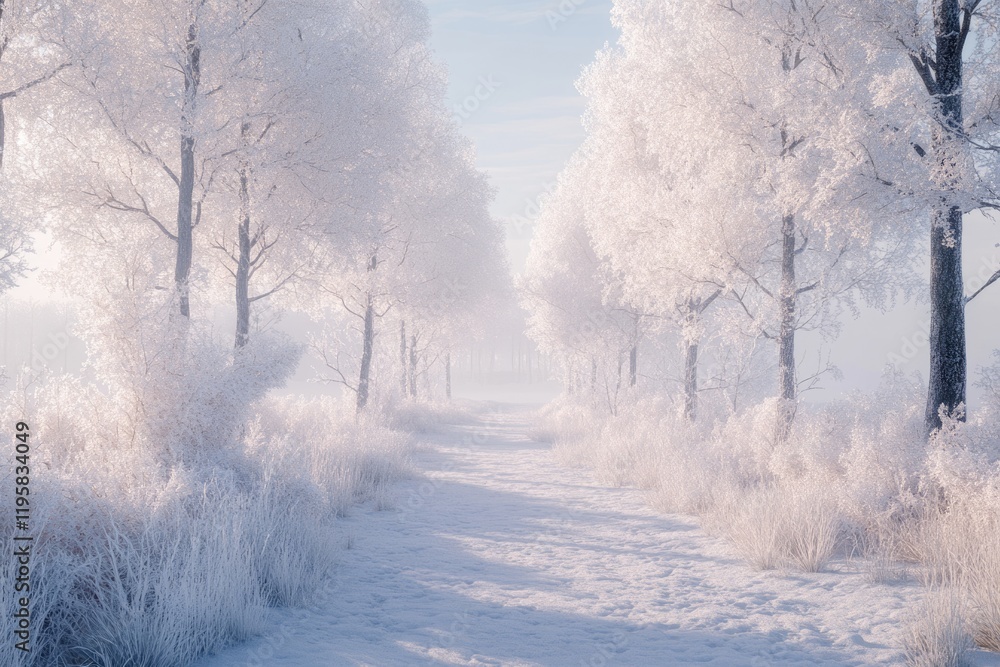 Fototapeta premium white wood covered with frost frosty landscape