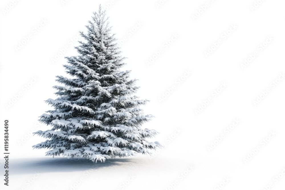 Fototapeta premium Snow covered Christmas tree isolated on white background.