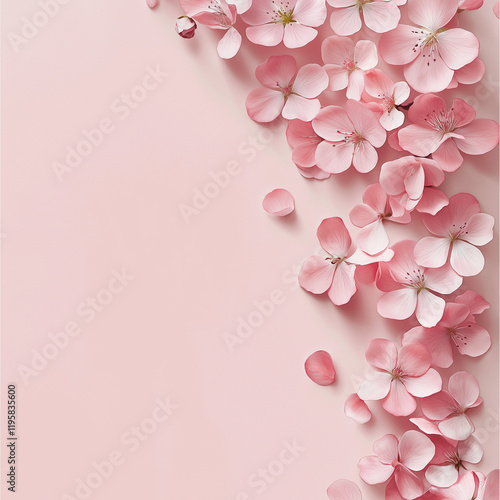 Pastel Pink Flower Greeting Card Design: Elegant, Delicate Floral Illustration for Invitations,     